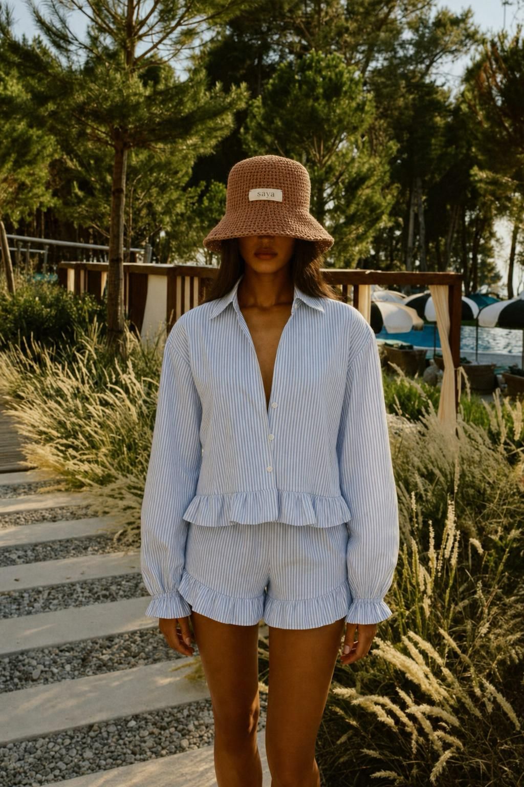Linen Ruffle Shirt & Shorts Set